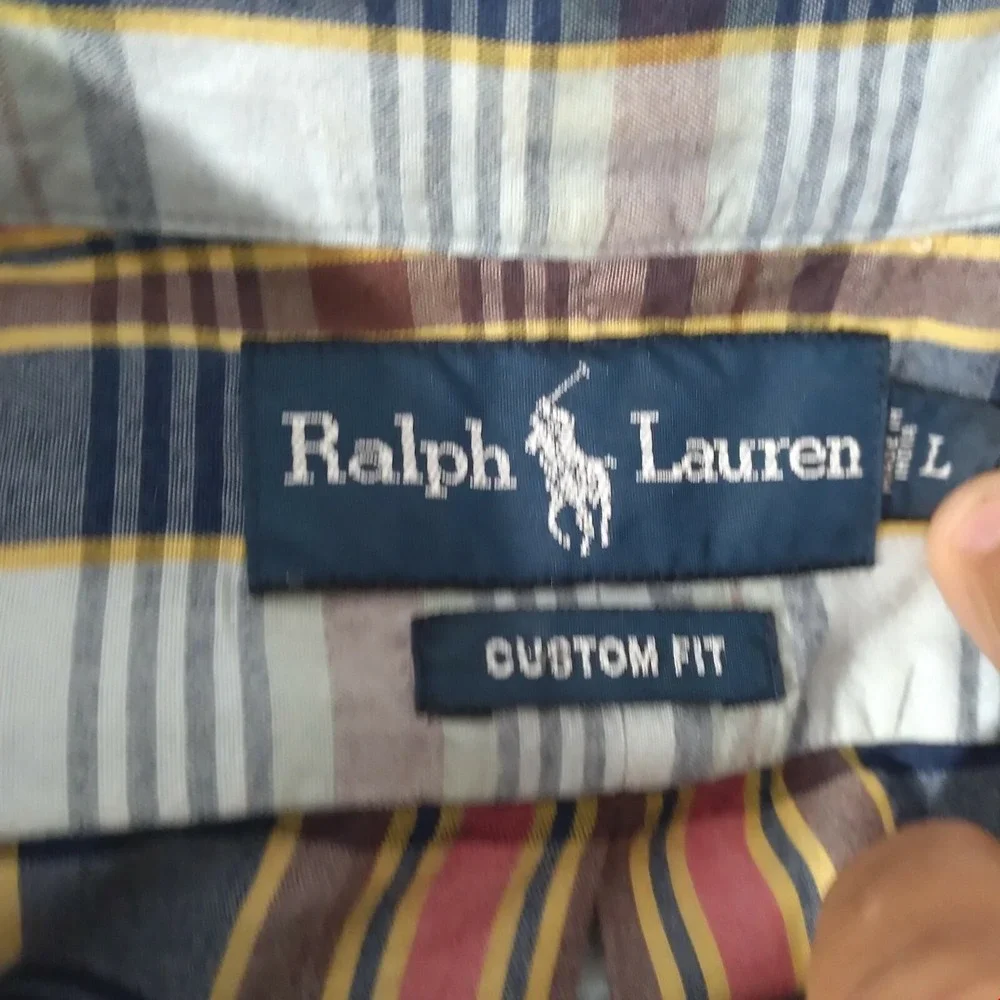 Ralph Lauren shirt mens large blue plaid shorts sleeve cotton Preppy retro